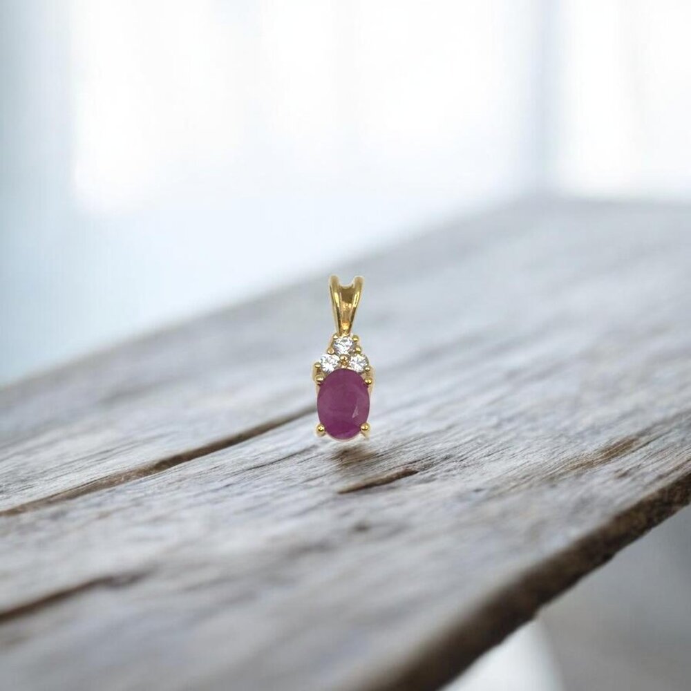 Ruby and CZ Pendant in Yellow Gold Plated 925 Sterling Silver